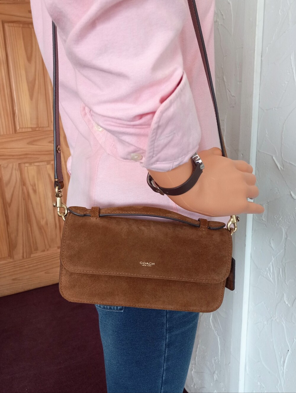 Coach Elora Top Handle Crossbody Bag, Warm Brown Suede